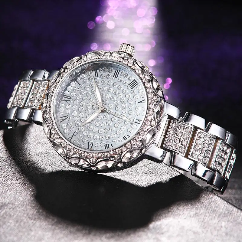 Reloj Mujer для женщин Diamond часы нержавеющая сталь Аналоговые кварцевые наручные