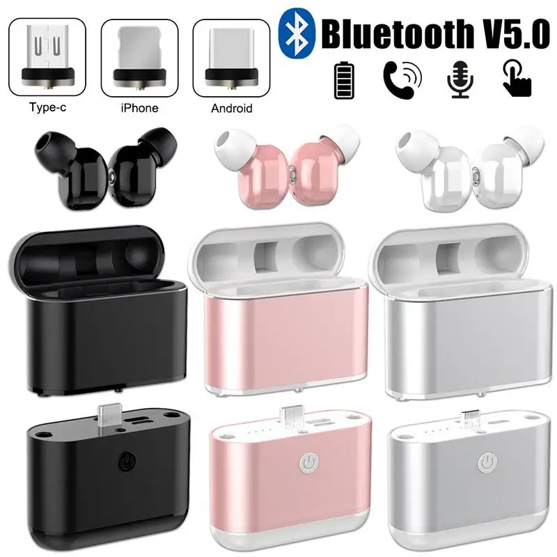 Bluetooth наушники 5 0 раздельный зарядный отсек IOS Micro type c Интерфейс Двойной Стерео
