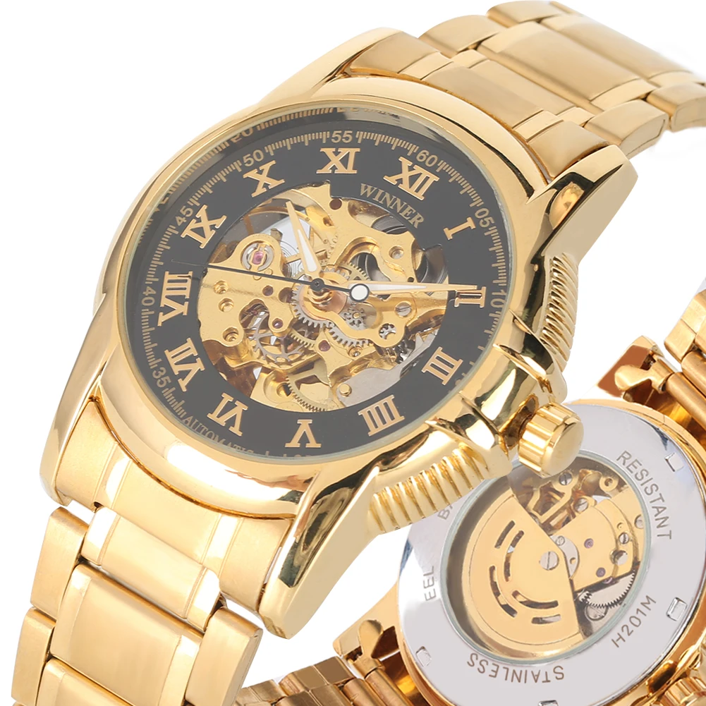 Мужские часы с скелетом Классические Механические из нержавеющей стали для