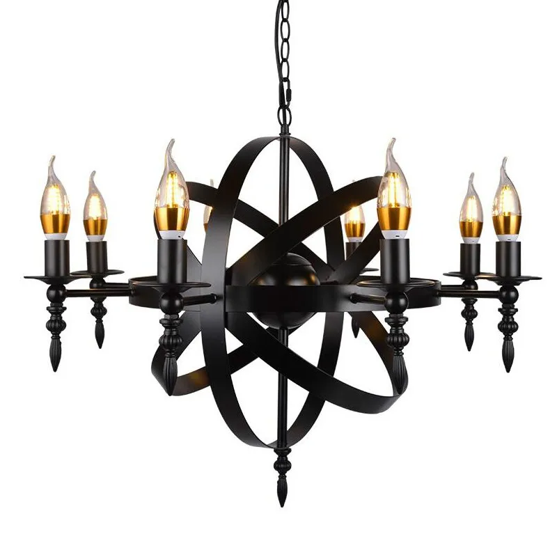

Vintage Black Candle Light Iron Pendant Lamp Dining Room Mall Lighting Crod Pendant Light 1.2M E27 110-240V Free Shipping