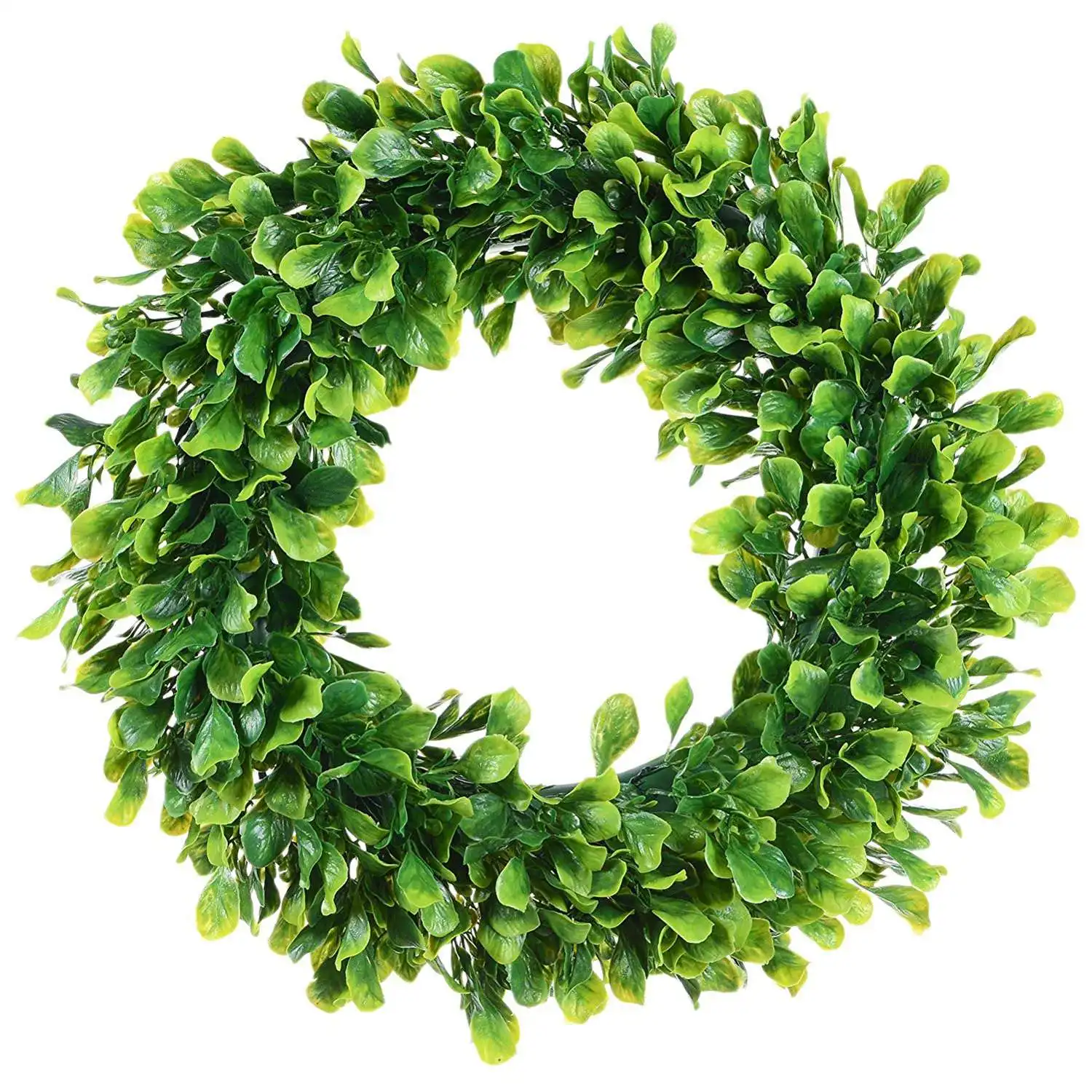 Искусственные зеленые листья венок 15 дюймов Boxwood открытый зеленый для передней