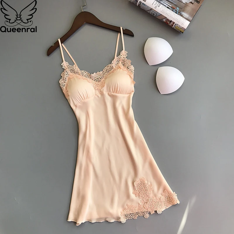 Queenral женские ночные рубашки летнее платье пижамы атласное Ночное сексуальные