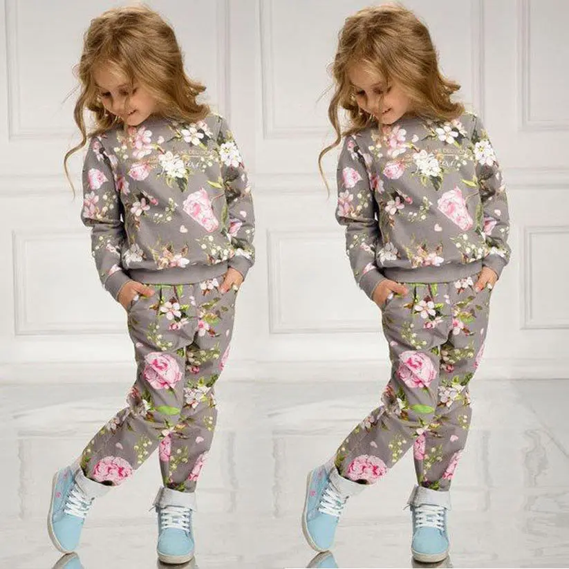 2-7Y Kids Baby Girls Clothes Floral Cotton Tops Harem Pants Trousers Tracksuit Outfit Set 2019 Spring Autumn Girl | Детская одежда и