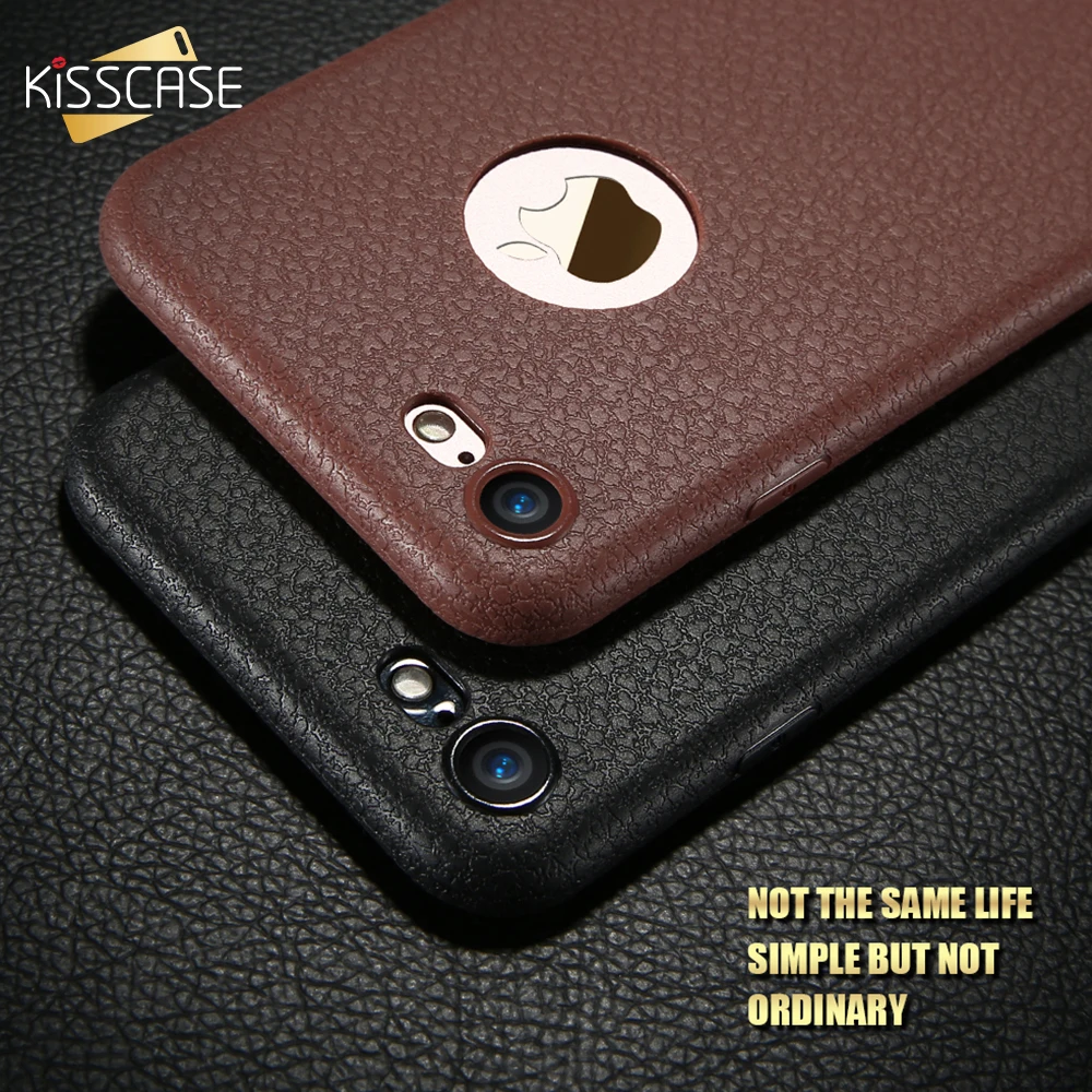 KISSCASE чехол для телефона из искусственной кожи iPhone 8 7 6 6S Plus деловые черные чехлы X XR