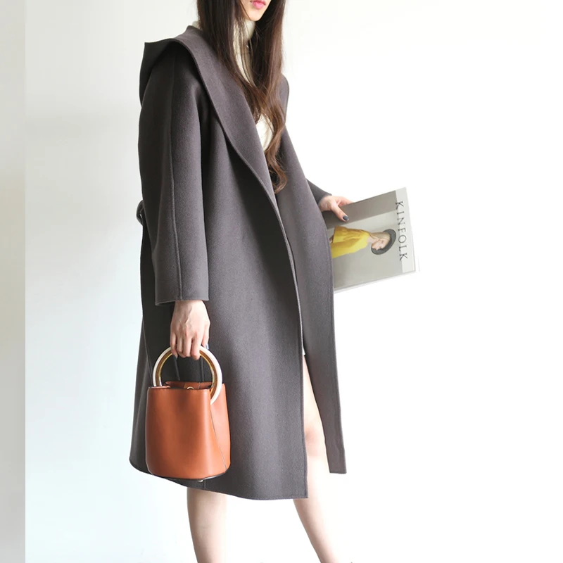 Женское шерстяное пальто большого размера новинка 2017 длинное двухстороннее с