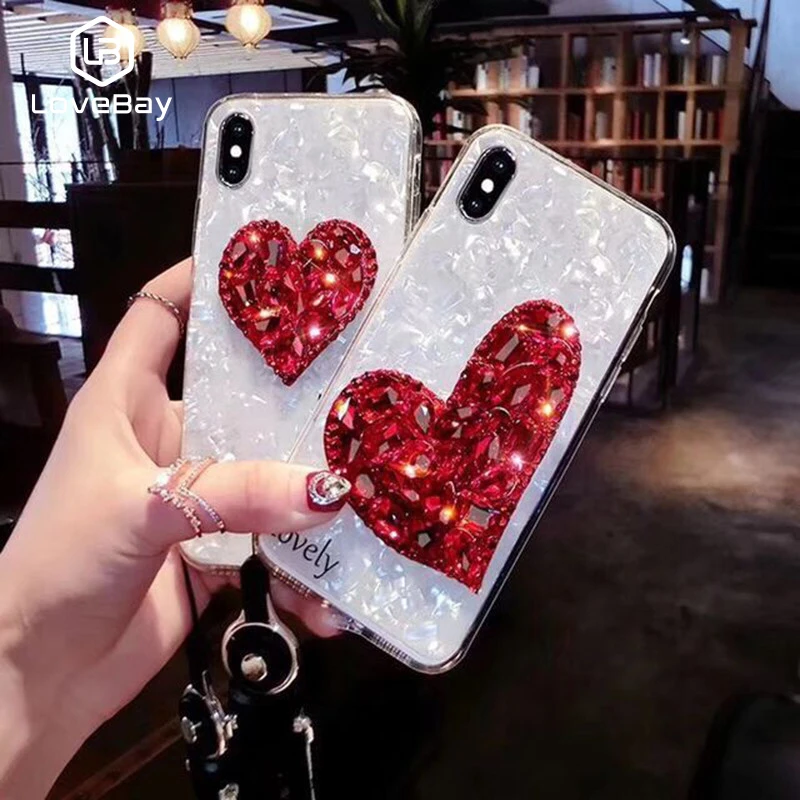 Lovebay Heart Love Patterned Case For iPhone 6 6S 7 8 Plus X XR XS Max Lovers Diamonds Mobile Phone Shell Soft Back Covers Coque |
