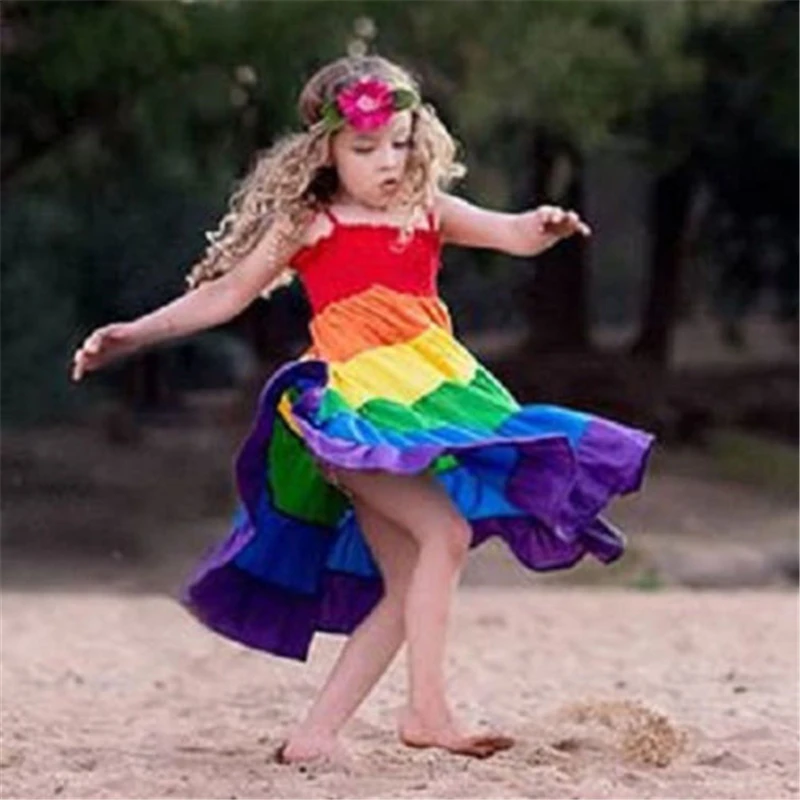 Rainbow Newborn Kids Baby Girl Clothes Childre's Tutu Dress Pageant Party Princess Long Maxi Toddler Outfits Sundress | Детская