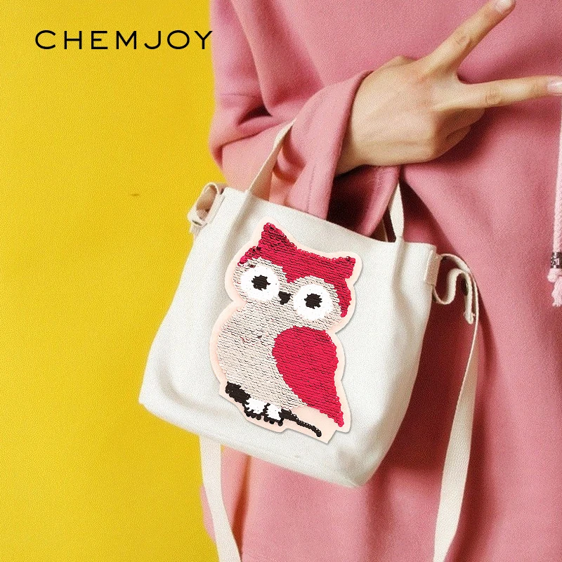 Owl Sequin Applique Sewing on Patches for Clothes DIY Reversible Change Color Clothes Stickers Sequined Patches for Backpacks