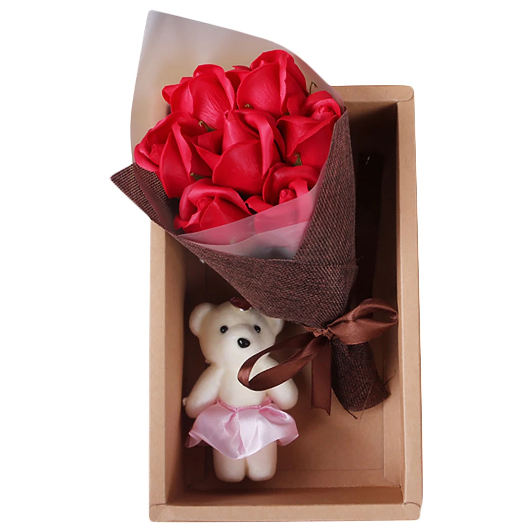 7 шт. мыло цветок декоративные роза искусственные розы с медведем Подарочная