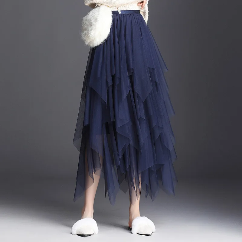 LANMREM 2020 New Korean Style Fashion Loose Irregular Mesh Patchwork Skirt For Women's Summer Casual Bottoms QG193 | Женская одежда