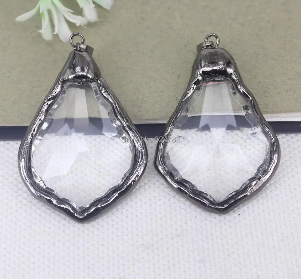 5pcs Natural Clear Quartz Gem stone Wather Drop pendant With Black Gold Metal For Jewelry Making | Украшения и аксессуары