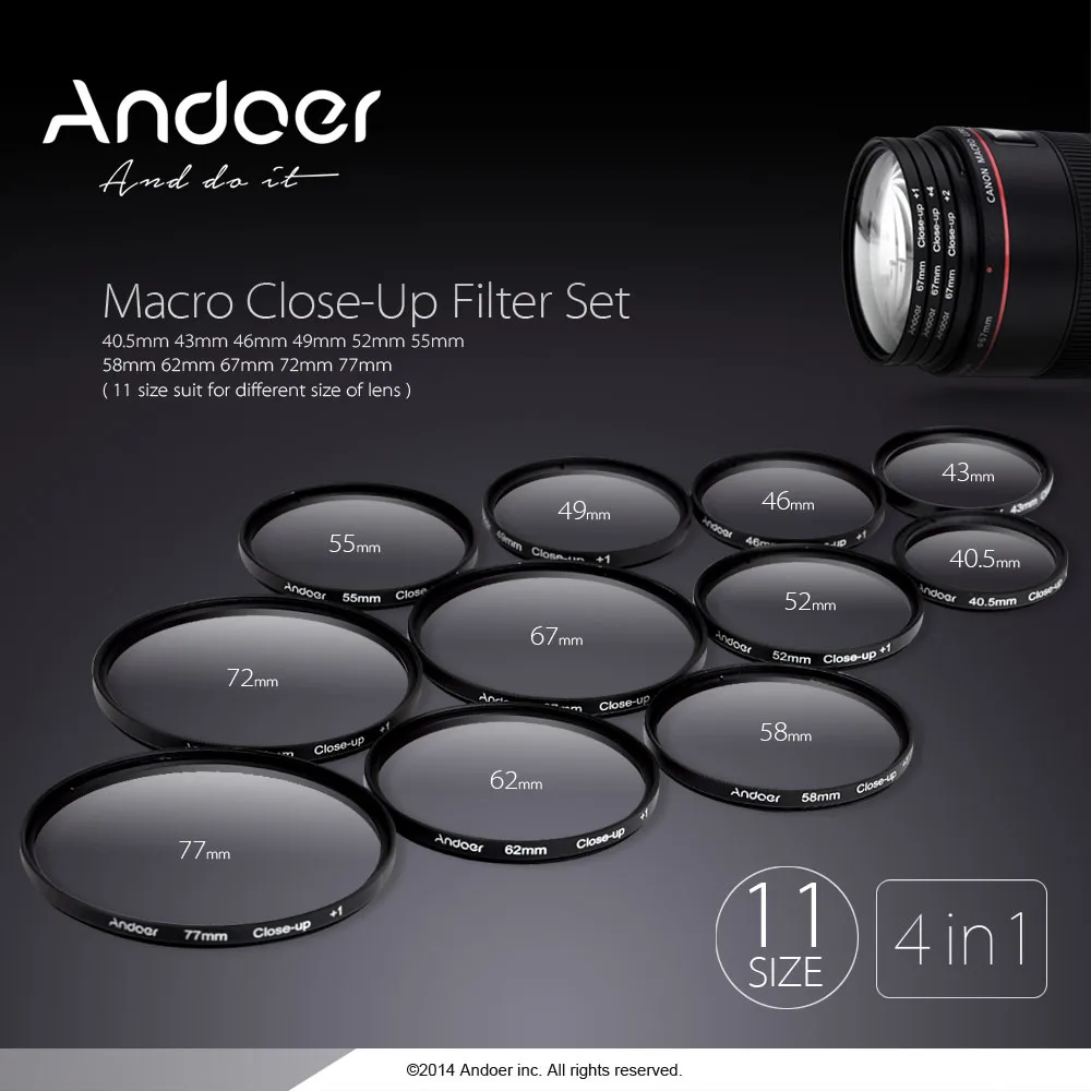 Комплект Макро-фильтров Andoer 49 мм 1 2 4 10 с чехлом для зеркальных фотокамер Nikon Canon Sony