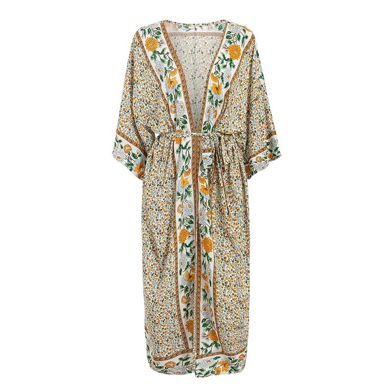 Summer 2019 fashion beach wear female swimsuit cover up Floral print tunic women kimono beachwear Sexy cape Robe de plage new | Женская