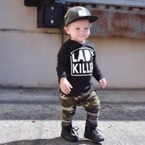 2Pcs Set Toddler Sweatshirt Kids Baby Boys Clothes T-shirt Hooded Tops+Camo Long Pants Infant Casual Outfits |