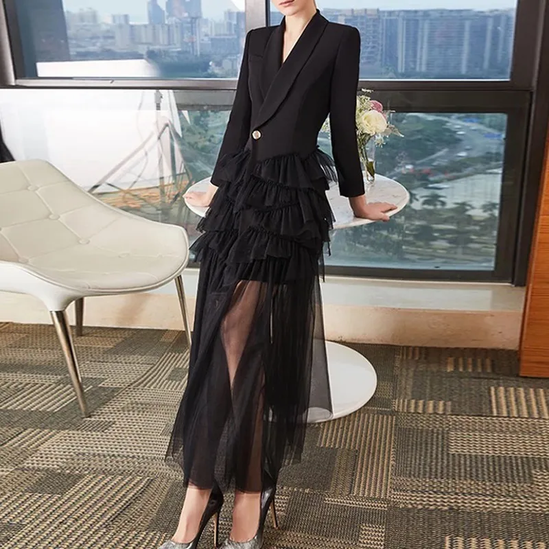 Летнее официальное платье CHICEVER плиссированное Сетчатое женское с V-образным