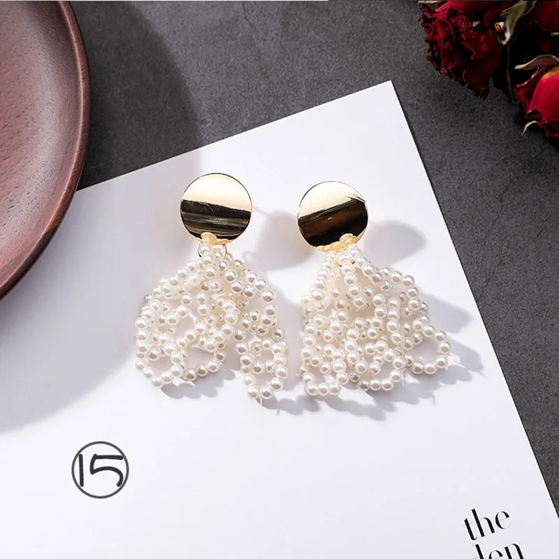 Очаровательные женские Геометрические металлические серьги имитация жемчуга