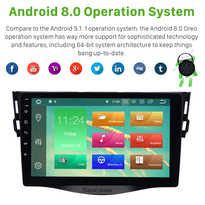 Seicane 9 дюймов 8-core Android 9,0 автомобильный мультимедийный плеер для 2007 2008 2009 2010 2011 Toyota RAV4 Поддержка 1080P видео плеер