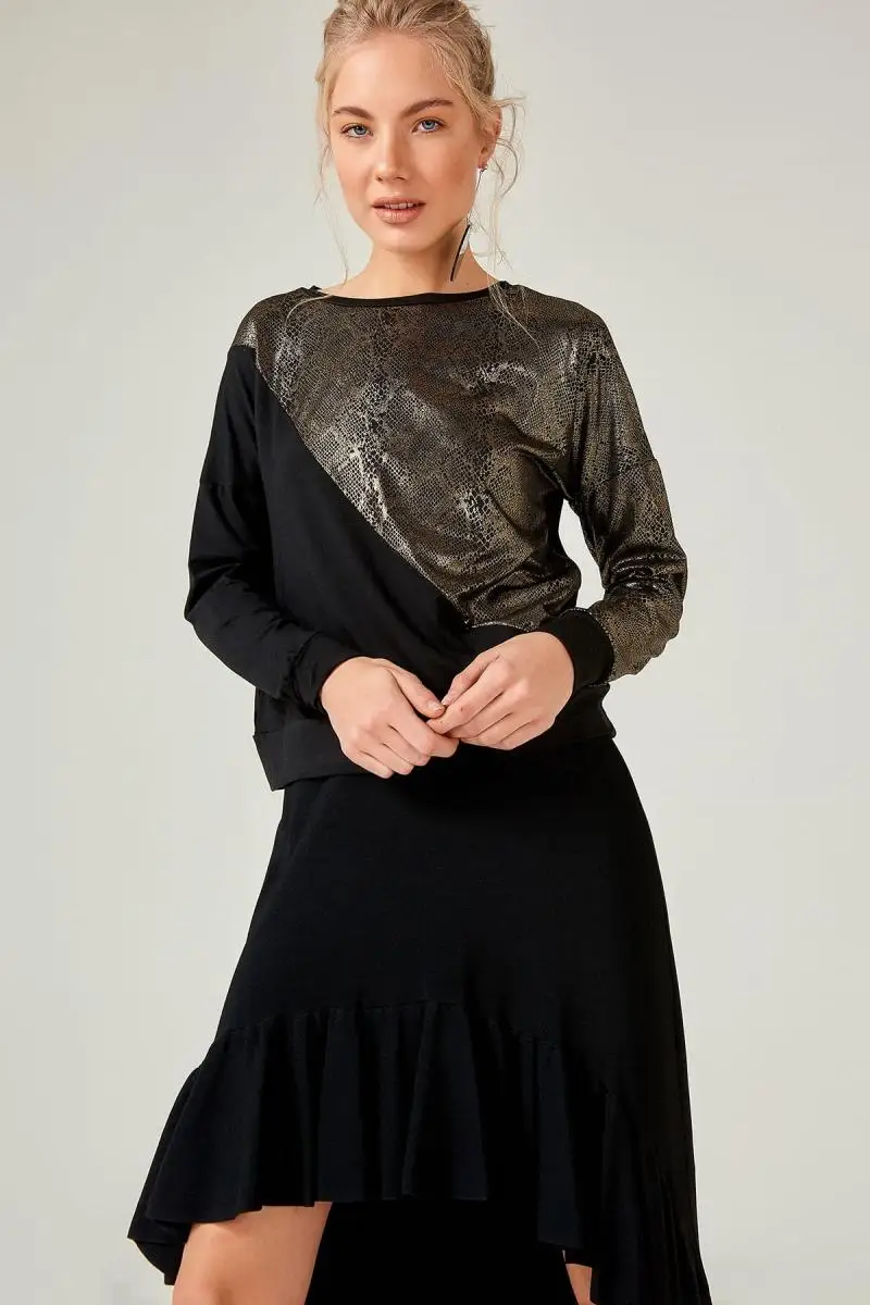 Бутик Женская Черная Dore Snakeskin Garnili блузка 1051 K |