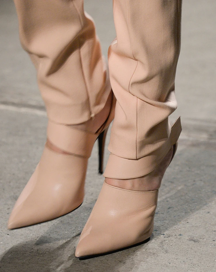 Новинка 2019 бежевые кожаные открытые свадебные туфли невесты с острым носком и