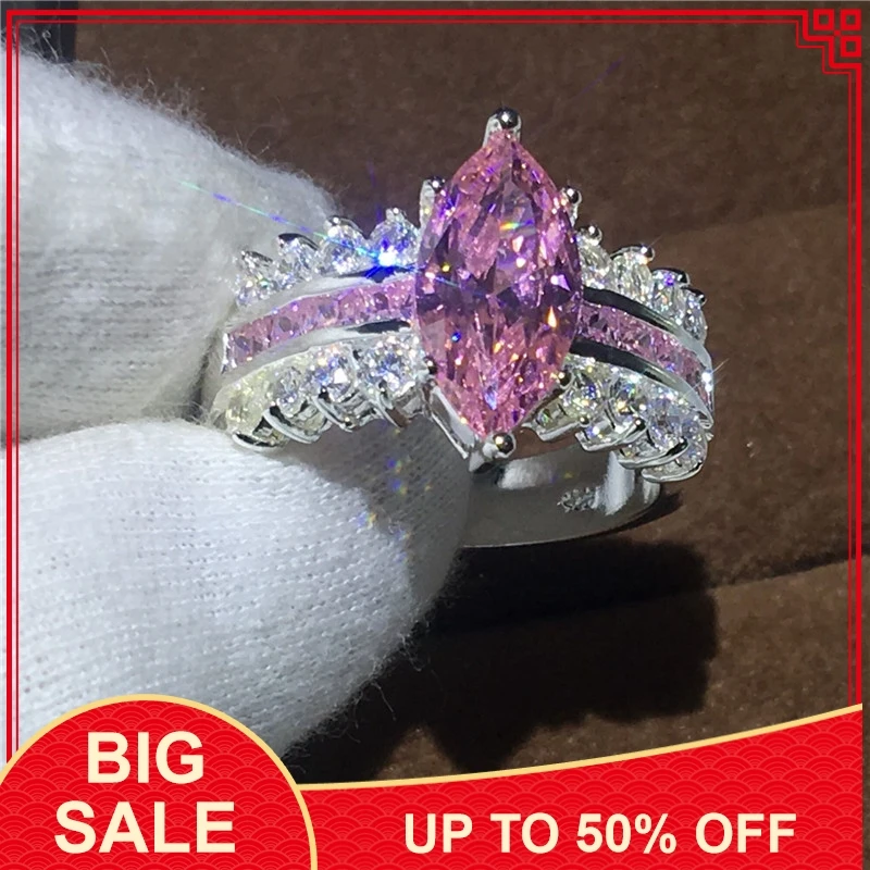Модные ювелирные изделия маркиза 5ct розовый AAAAA Cz серебряный цвет обручальное