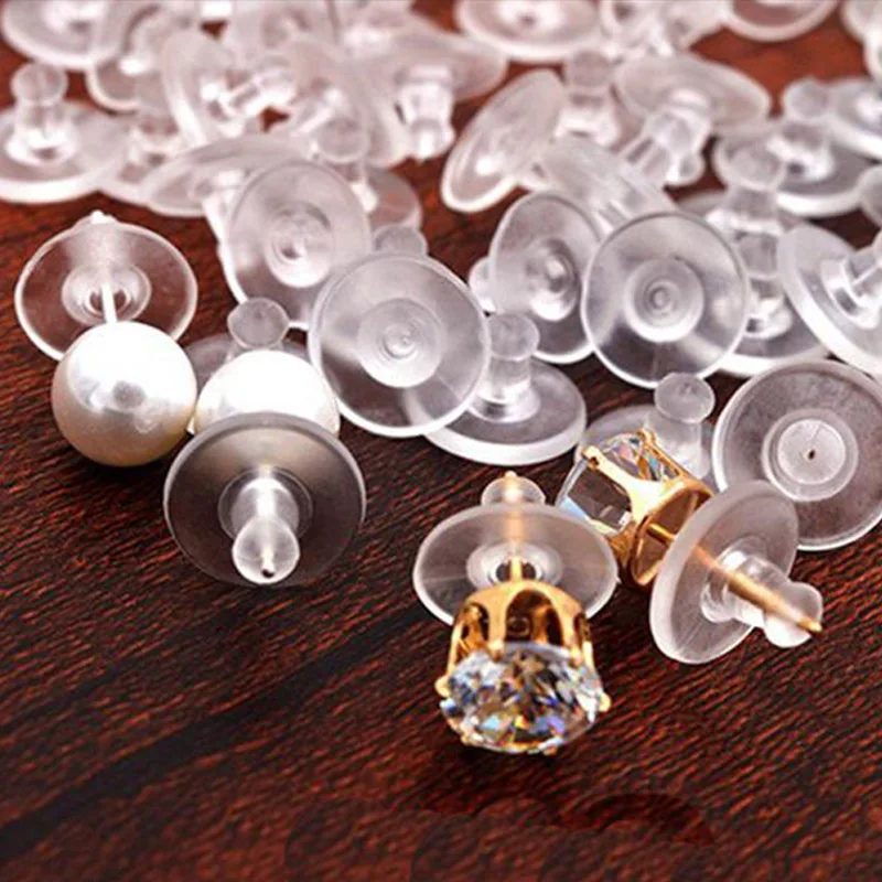 

New 10/100PCS/Lot Rubber Earrings Back Silicone Round Ear Plugging Skid Resistance Finding For DIY White Earring Finding