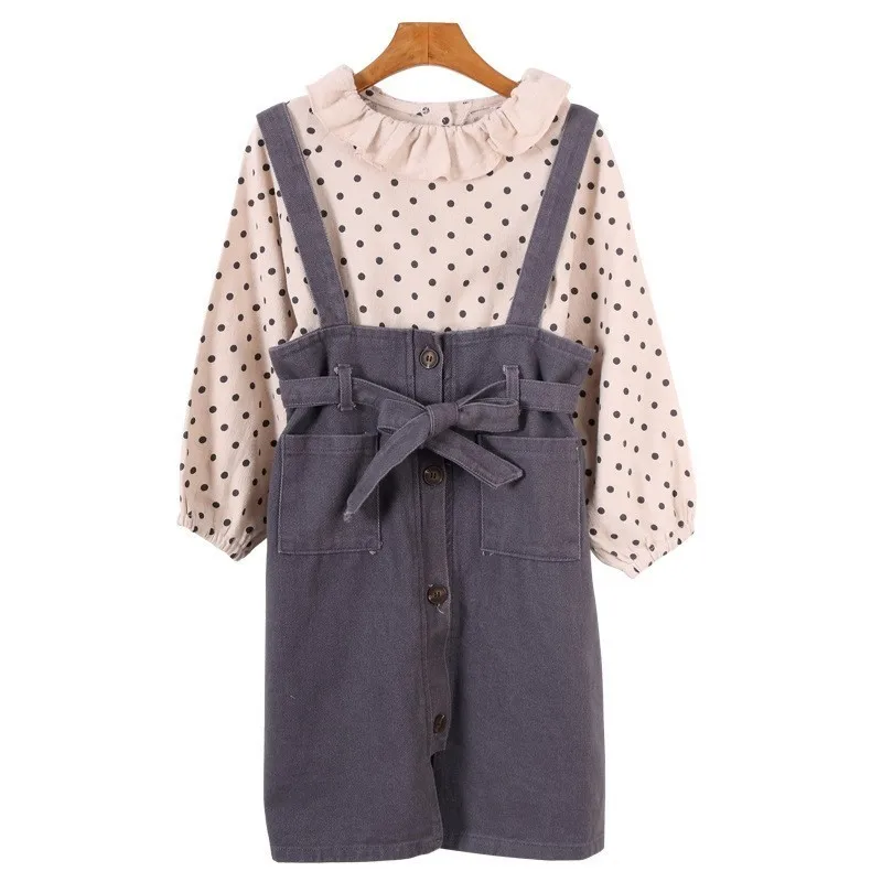 Комплект детской одежды 2 рубашки + юбка на подтяжках осенняя и весенняя детская