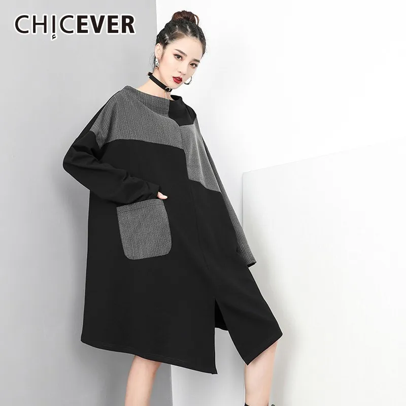 CHICEVER 2019 Весна Лоскутные Платья для женщин O средства ухода за кожей шеи с длинным