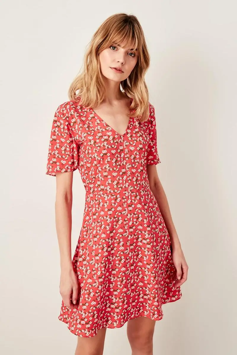 Платье Trendyol кораллового цвета с рисунком TWOSS19LJ0145|Женские платья| |