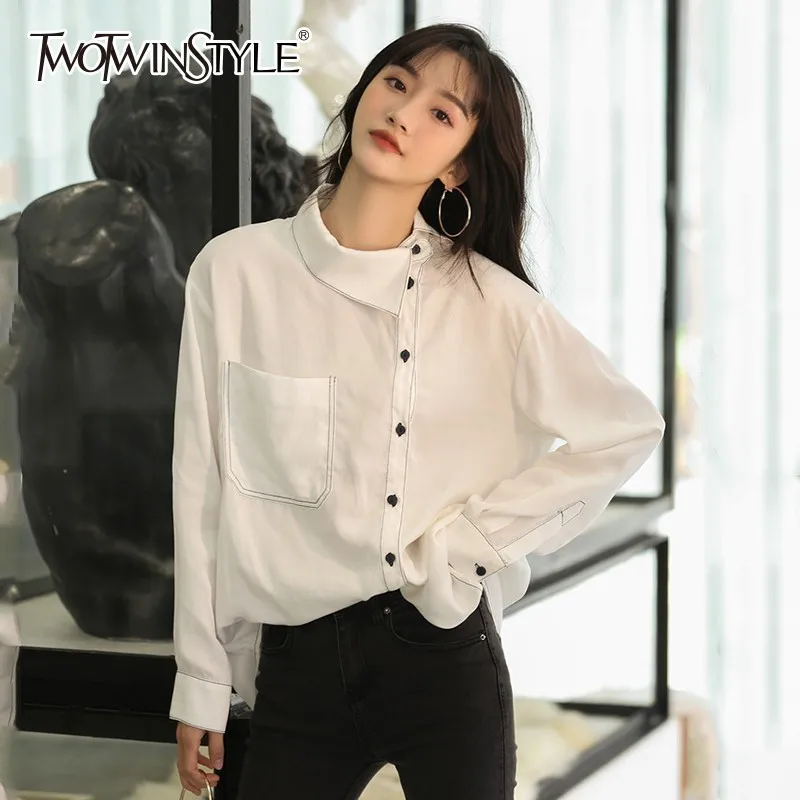 TWOTWINSTYLE нерегулярные женские рубашки блузка с длинным рукавом однобортные