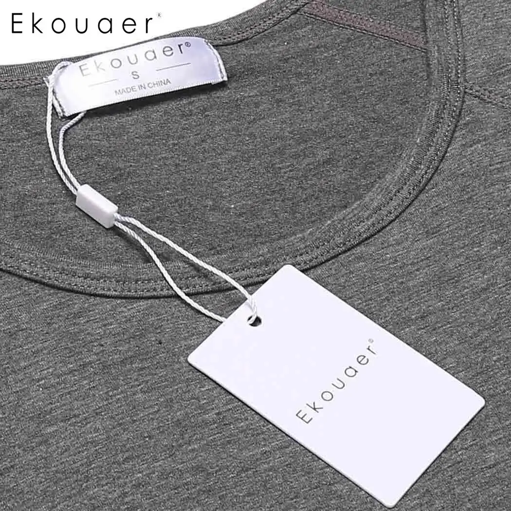 Ekouaer Men Thermal Underwear Sets Solid O-Neck Long Sleeve Tops with Elastic Waist Pants Sleep Pajamas Homewear Suits | Мужская одежда