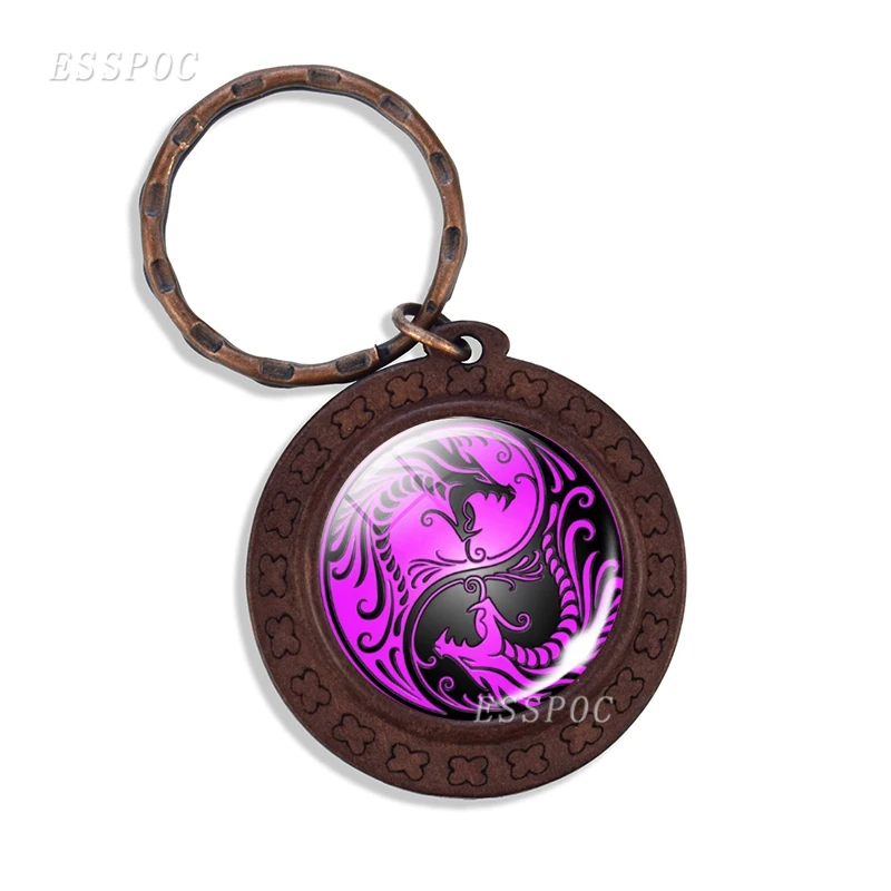 Деревянный брелок Yin Yang Dragon стекло кабошон подвеска животный китайский