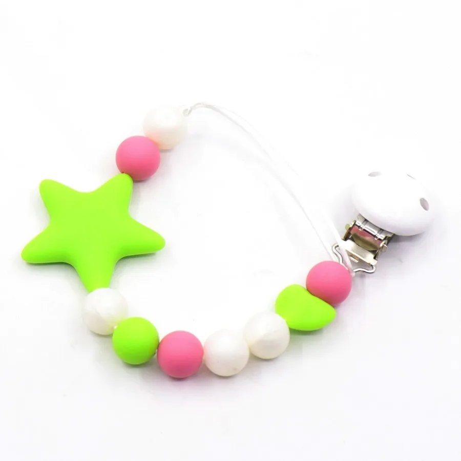 Silicone And Wood Pacifier Clip Wooden Bead Dummy Holder Cute Clips Soother Chains Baby Teething Toy For Chew | Мать и ребенок