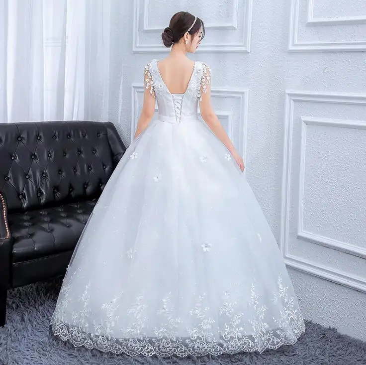 LASONCE Elegant Lace Appliques O Neck Sash Ball Gown Wedding Dresses Crystal Flowers Tank Backless Bridal Gowns | Свадьбы и