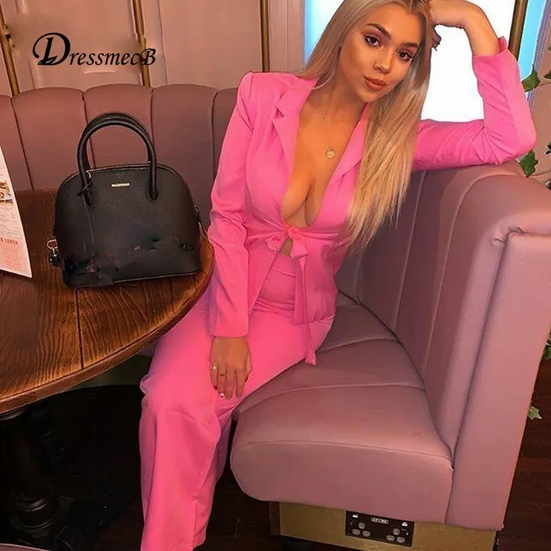 DRESSMECB сексуальный комплект из двух предметов укороченный топ и штаны Женский 2 шт.
