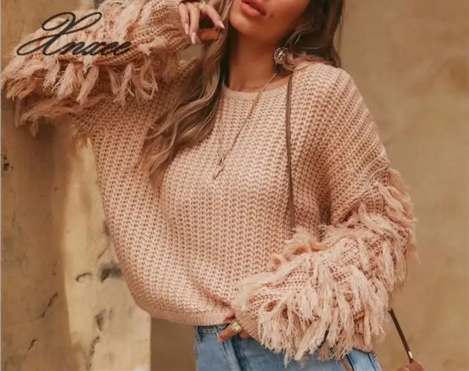 Long Sleeve Thick Needle Sweater Women Pullover Knitted Tassel Solid Jumpers 2020 Autumn Winter | Женская одежда