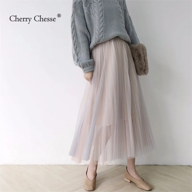 Cherry изящество Милая женская сетчатая юбка пэчворк однотонная Империя низ