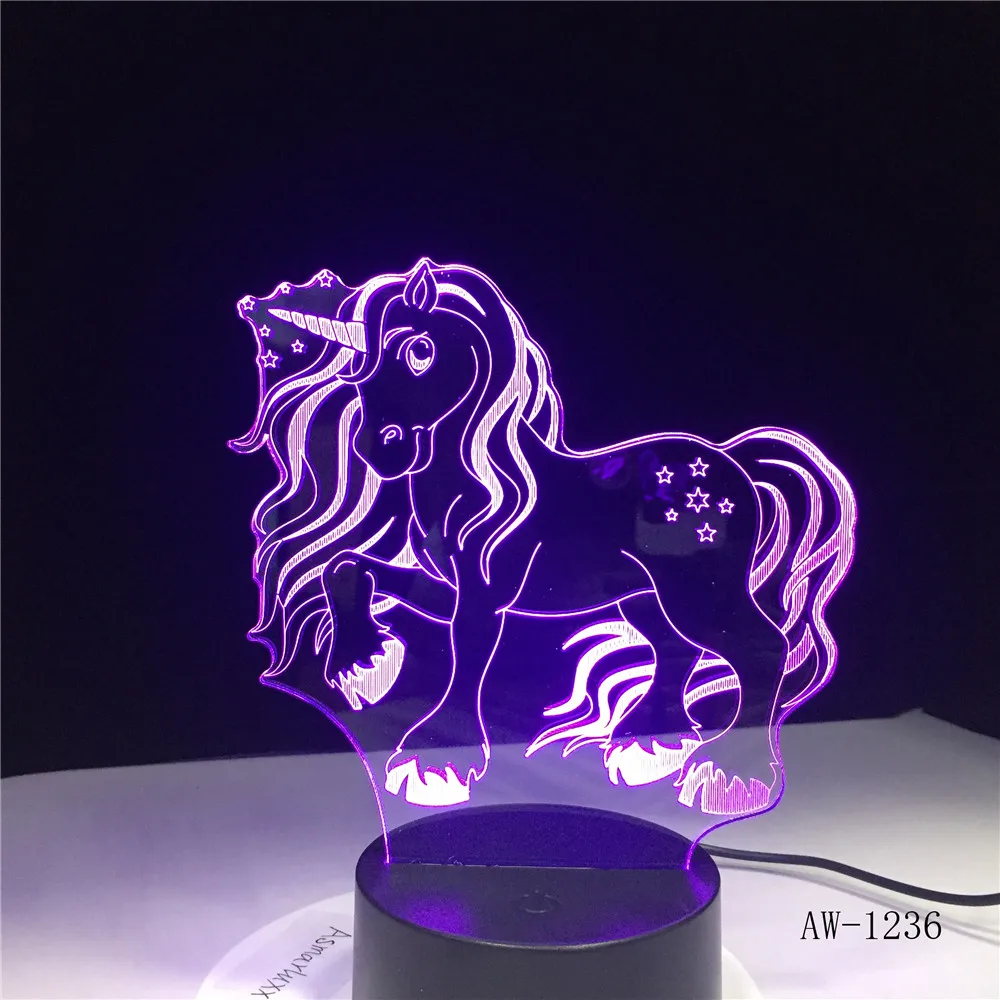 Новый Животный кавайный Единорог 3D светодиодный светильник ночник многоцветный