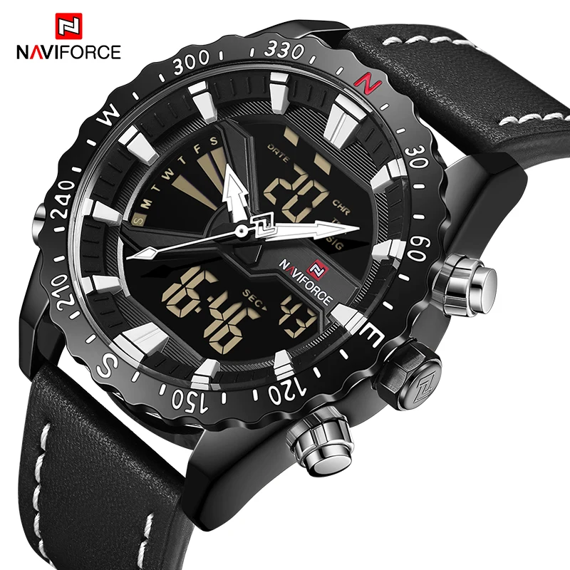 Роскошный топ бренда Для мужчин часы кожаные спортивные NAVIFORCE кварцевые