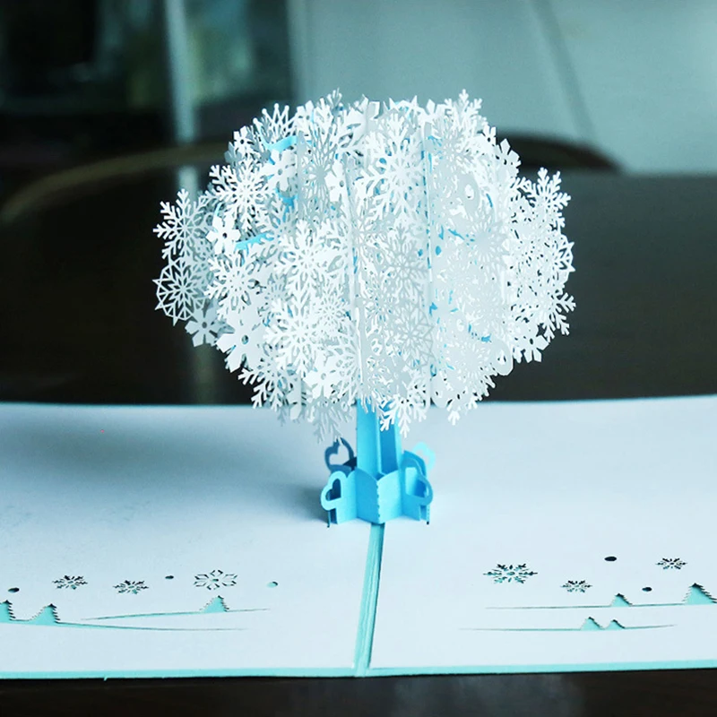 Рождественские открытки 3D всплывающие Белые снежинки ручной работы на заказ