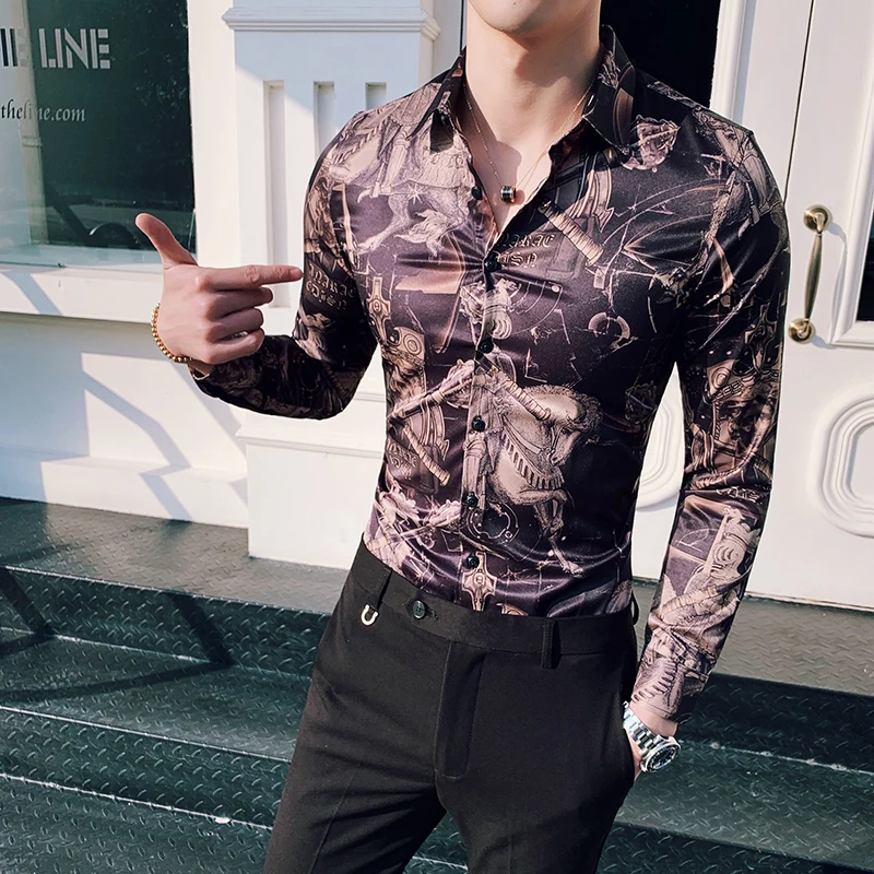 2019 рубашки Клубная рубашка Camisa Hombre Весна Masculina Роскошные Рубашки в стиле барокко
