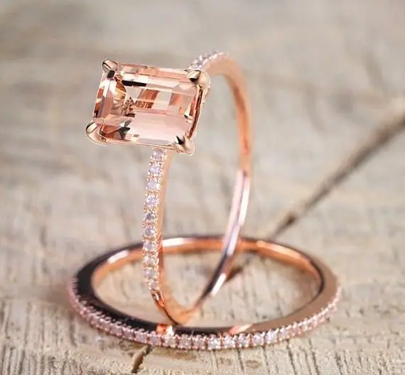 

RoseFilled Morganite Gem Wedding Ring Set Anniversary Gift Sz 5-10