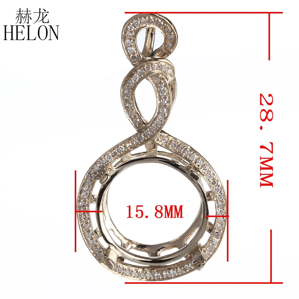 

HELON Diamonds Jewelry 11-13mm Round Cut Solid 10K Yellow Gold Elegant Semi Mount Pendant Setting Engagement Women Fine Jewelry