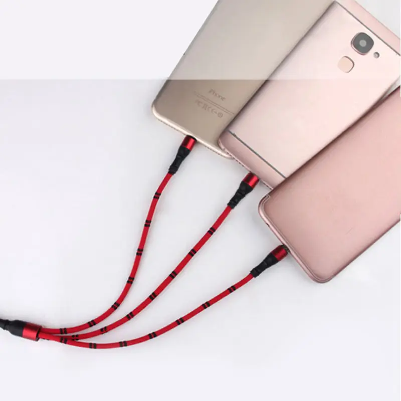 3 в 1 телефонные кабели для Iphone Micro-Type-C Usb кабель 2.8A 2 м Slub Плетеный Круглый Xiaomi Huawei |