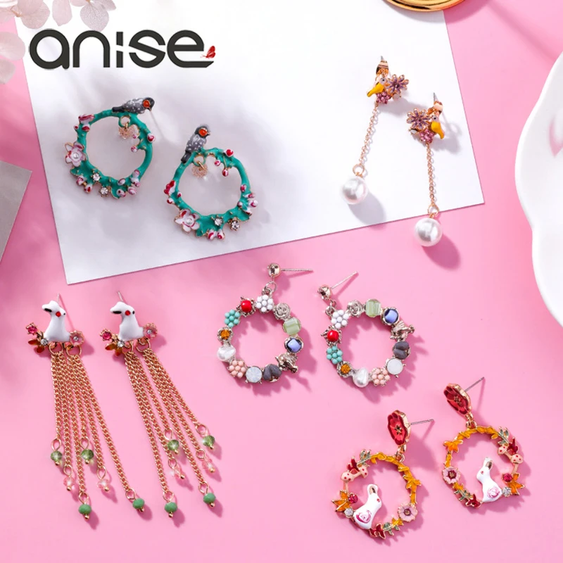 Женские серьги гвоздики с кисточками Anise цветные кристаллами в виде цветов