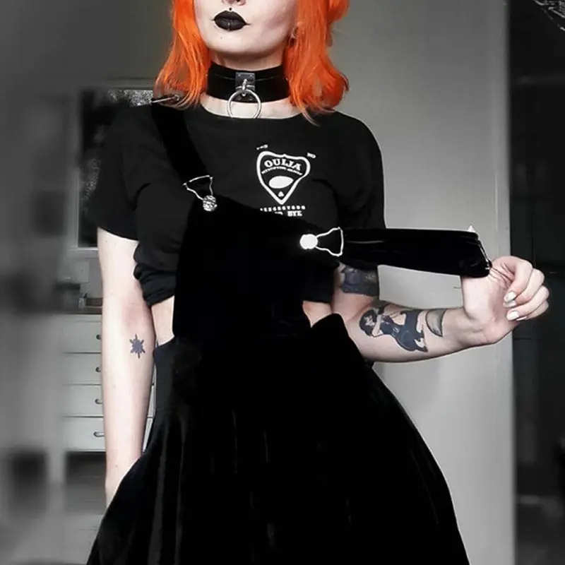 Летние для женщин Мини платья Черный шик готический Прохладный Harajuku уличная