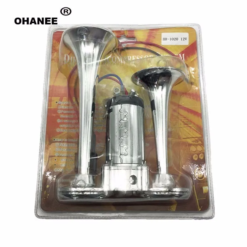 OHANEE 12 В Воздушный Рог компрессор мощный прочный клаксон мото клаксон для автомобиля Лодка Грузовик двойной тон труба Ультра Громкий Комплект