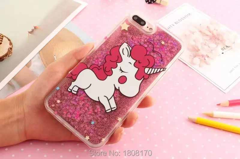 Bling Dynamic Liquid Unicorn Horse TPU PC чехол для Iphone XR XS Max X 8 7 6 6S Plus Блестящий зыбучий песок