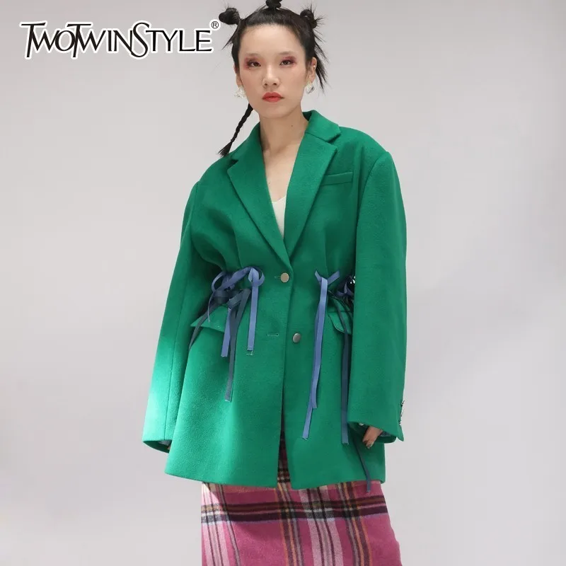 TWOTWINSTYLE бант ленты Женский костюм длинный рукав кружево Туника шерстяной Блейзер