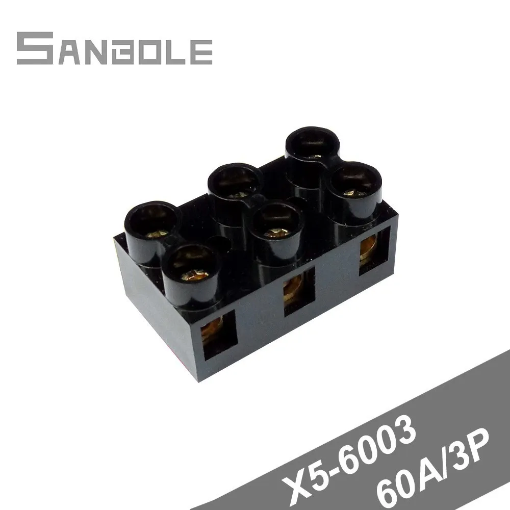 

Terminal block Black X5-6003(JX5-6003) 60A/3P Barrier Fixed Type Base Connection Copper with screws Connector (5PCS)