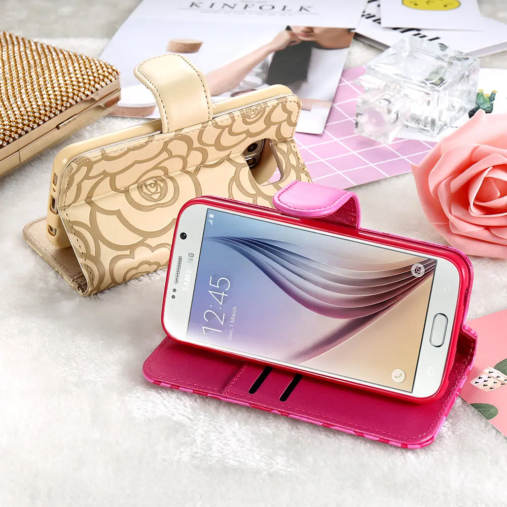 KISSCASE чехол для телефона с отделением карт Samsung Note 4 5 Edge Чехлы Камелия ретро